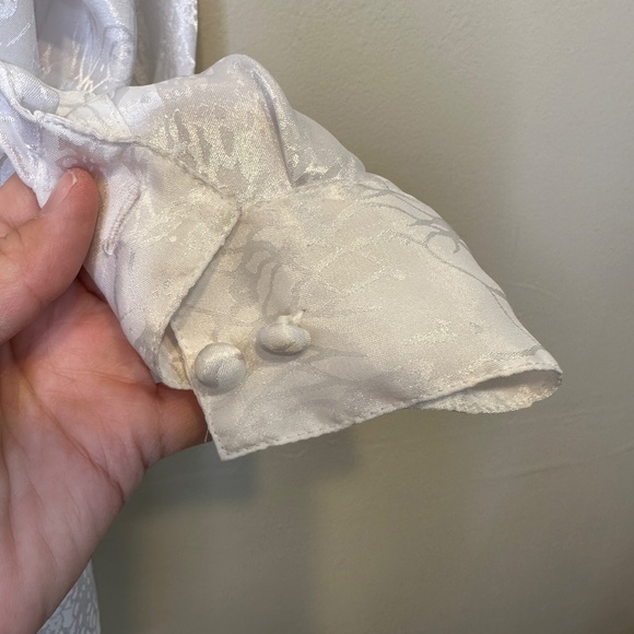 Worthington | VTG Mock Neck Pleated Button Front Shiny Glam Coquette Blouse - Picture 12 of 17